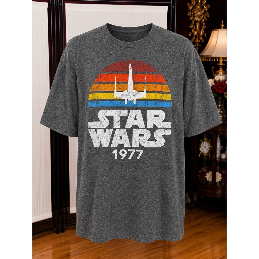 Star Wars 1977 Retro X-Wing Graphic T-Shirt Men's XXL 2XL Gray Mad Engine
